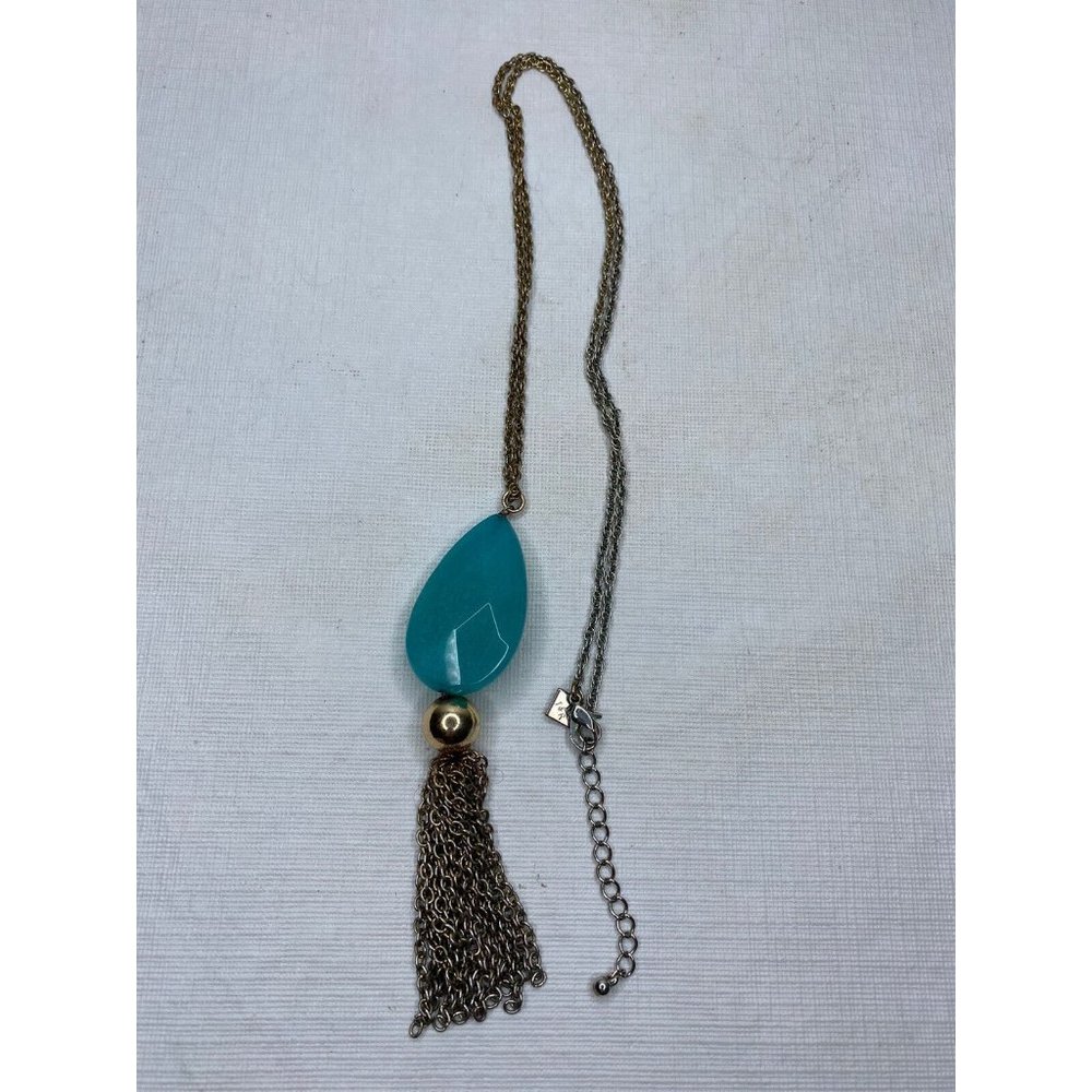 T & R Chunky Pendant Stone Jewelry Necklace Chain Turquiose Tear Drop Stone
